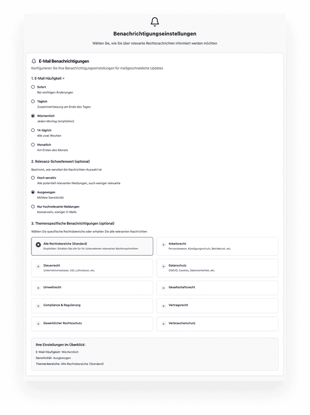 Volle Kontrolle über Ihre Rechtsupdates.